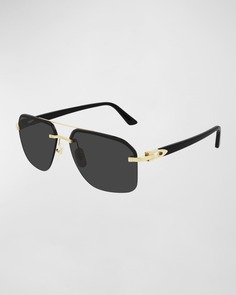 Мужские солнцезащитные очки-авиаторы без оправы с двойной перемычкой Cartier