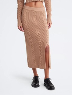 Юбка Calvin Klein Cable Knit Midi, светло-коричневый