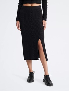 Юбка Calvin Klein Cable Knit Midi, черный