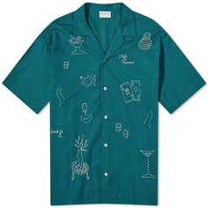 Рубашка с коротким рукавом Drôle De Monsieur Embroidered Vacation, сине-зеленый/белый
