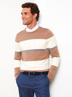 Мужской трикотажный свитер с цветными блоками и круглым вырезом с длинными рукавами LCWAIKIKI Classic
