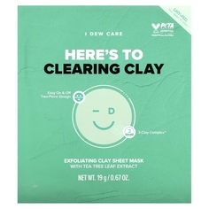 Отшелушивающая косметическая тканевая маска I Dew Care Here´s To Clearing Clay с глиной, 4 шт., 19 гр.