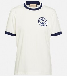 Хлопковая футболка с вышитым логотипом GUCCI, белый