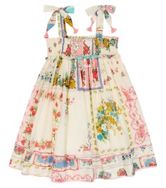 Платье из хлопка с клеверным принтом Zimmermann Kids, разноцветный