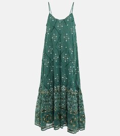 Украшенное платье миди из хлопка с принтом JULIET DUNN, зеленый