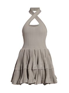 Мини-платье из кринолина в рубчик с вырезом халтер Alaïa, серый