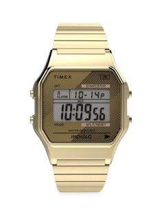 T80 Цифровые часы-браслет из нержавеющей стали с ремешком расширения Timex, золотой