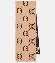 Жаккардовый шарф с узором GG из шерсти и шелка Gucci, разноцветный