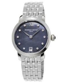 Женские швейцарские часы с тонким браслетом из нержавеющей стали с бриллиантами (1/20 карата) 30 мм Frederique Constant