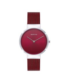 Женские классические красные часы с сетчатым браслетом из нержавеющей стали, 31 мм Bering, красный