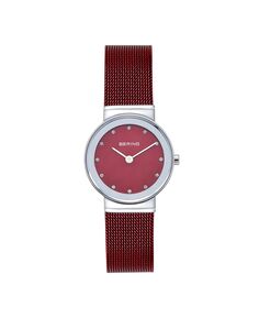 Женские кристально-красные часы с сетчатым браслетом из нержавеющей стали, 26 мм Bering, красный