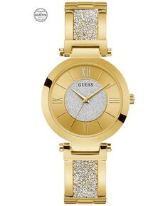 Женские золотистые часы-браслет из нержавеющей стали с кристаллами циркония, 36 мм GUESS, золотой