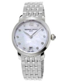 Женские швейцарские часы с тонким браслетом из нержавеющей стали с бриллиантами (1/20 карата) 30 мм Frederique Constant, серебро