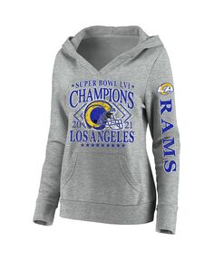 Женская фирменная серая Хизер Лос-Анджелес Рэмс Суперкубок LVI Champions Ретро пуловер с v-образным вырезом размера плюс Fanatics