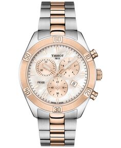 Женские швейцарские часы с хронографом T-Classic PR 100, двухцветное PVD-браслет из нержавеющей стали, 38 мм Tissot
