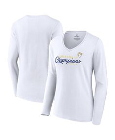 Женская белая футболка с длинным рукавом и v-образным вырезом с логотипом Los Angeles Rams Super Bowl LVI Champions Fanatics, белый