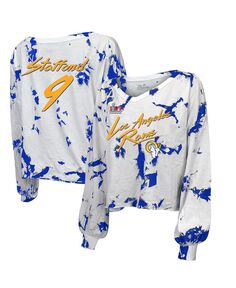 Женские нитки Matthew Stafford Royal, белая футболка Los Angeles Rams Super Bowl LVI Champions с открытыми плечами, именной номер, футболка с v-образным вырезом и длинными рукавами Majestic