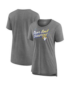 Женская футболка с овальным вырезом и надписью «Hether Grey Los Angeles Rams Super Bowl LVI Champions Paint Script» Fanatics