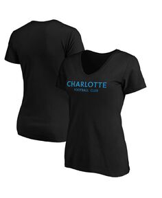 Женская черная футболка с v-образным вырезом и надписью Charlotte FC Wordmark Fanatics, черный