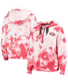 Женская белая, алая толстовка с капюшоном San Francisco 49ers Dakota Oversized с молнией до половины длины и принтом тай-дай DKNY