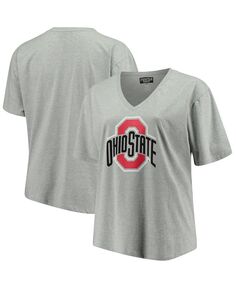 Женская футболка с v-образным вырезом и v-образным вырезом с основным логотипом Heather Grey Ohio State Buckeyes Profile