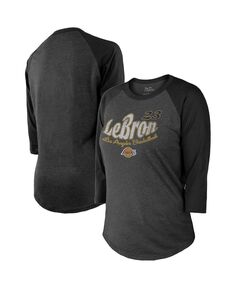 Черная женская футболка Los Angeles Lakers Lebron с рукавами 3/4 и принтом Tri-Blend реглан Majestic, черный