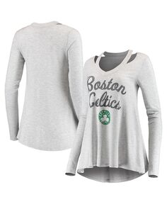Женская серая футболка с v-образным вырезом и длинным рукавом Boston Celtics Double Dribble Separation Majestic, серый