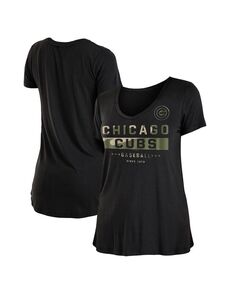 Черная женская футболка Chicago Cubs с v-образным вырезом ко Дню вооруженных сил 2021 New Era, черный