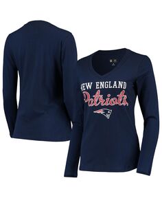 Женская темно-синяя футболка New England Patriots Post Season с длинными рукавами и v-образным вырезом G-III 4Her by Carl Banks, темно-синий