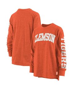 Женская оранжевая футболка большого размера с длинным рукавом Clemson Tigers Two-Hit Canyon Pressbox