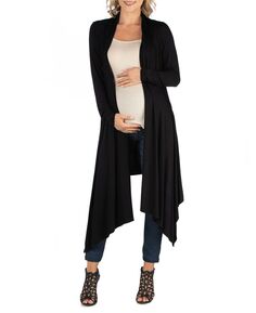 Открытый кардиган для беременных длиной до колена с длинными рукавами 24seven Comfort Apparel, черный