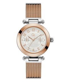 Gc Женские часы Prime Chic Mesh из нержавеющей стали с сетчатым браслетом из розового золота, 36,5 мм GUESS, золотой