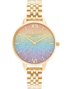 Женские часы с браслетом из нержавеющей стали цвета радуги и золотистого цвета, 34 мм Olivia Burton, золотой