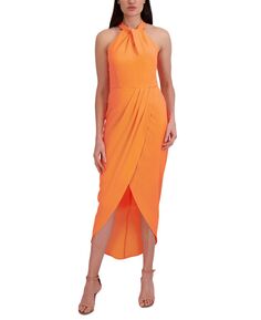 Платье миди с узловым вырезом и подолом-тюльпаном julia jordan, оранжевый