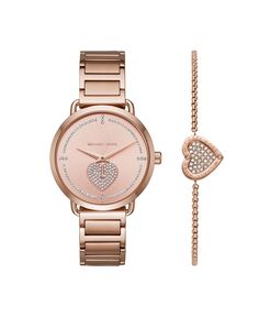 Женские часы Portia с браслетом из нержавеющей стали цвета розового золота, 37 мм, подарочный набор Michael Kors, золотой