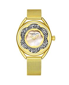Женские золотистые часы-браслет из нержавеющей стали с сеткой, 38 мм Stuhrling, золотой