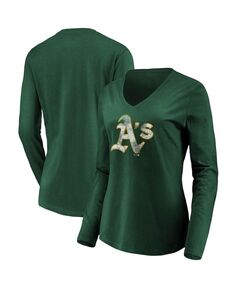 Зеленая женская футболка Oakland Athletics Core Team с длинным рукавом и v-образным вырезом Fanatics, зеленый