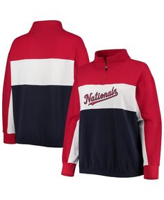 Женский красный, темно-синий свитшот с молнией на четверть и четверть цвета Washington Nationals больших размеров Fanatics