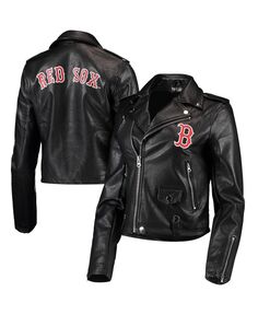 Черная женская мото куртка Boston Red Sox с молнией во всю длину из искусственной кожи The Wild Collective, черный