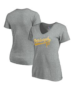 Женская серая футболка с v-образным вырезом Pittsburgh Pirates Showtime Majestic
