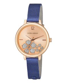 Женские часы Sunray с цветочным каменным циферблатом и синим браслетом из сплава, 34 мм Laura Ashley, синий