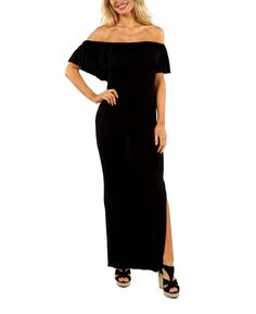 Женское платье макси с открытыми плечами и рюшами 24seven Comfort Apparel, черный