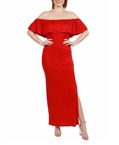 Женское платье макси с открытыми плечами и рюшами 24seven Comfort Apparel, красный