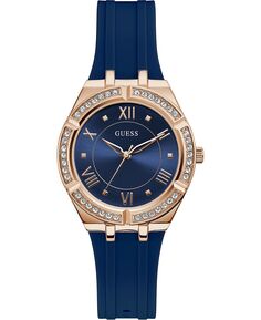 Женские часы с синим силиконовым ремешком, 36 мм GUESS, синий