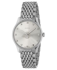 Женские швейцарские часы G-Timeless с тонким браслетом из нержавеющей стали, 36 мм Gucci, серебро