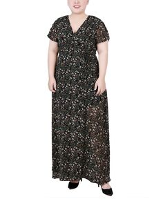 Плюс размер Шифоновое платье макси с короткими рукавами и завязками на запахе NY Collection