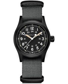 Часы унисекс Швейцарские механические часы цвета хаки с черным ремешком НАТО, 38 мм Hamilton