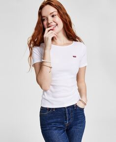 Женская футболка узкого кроя с логотипом в рубчик медового цвета Levi&apos;s, белый Levis