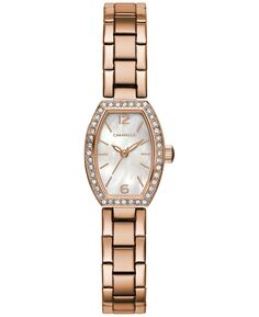 Женские часы-браслет из нержавеющей стали цвета розового золота с кристаллами, 18 мм Caravelle, золотой