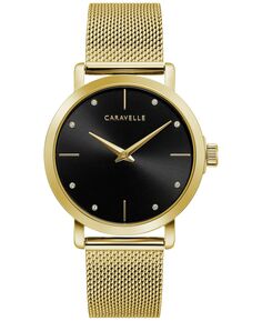 Женские часы с сетчатым браслетом из нержавеющей стали золотистого цвета с кристаллами, 36 мм Caravelle, золотой